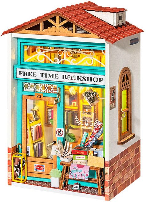 핸즈크라프트 DIY 미니어처 하우스 북눅 북엔드 프리타임 북샵, 1개