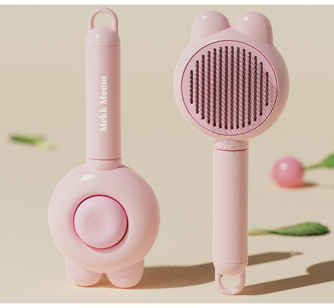 MekkMomo반려동물 원터치 클리닝 슬리커 브러쉬 강아지 고양이 예쁜 디자인, 1개, 벚꽃가루
