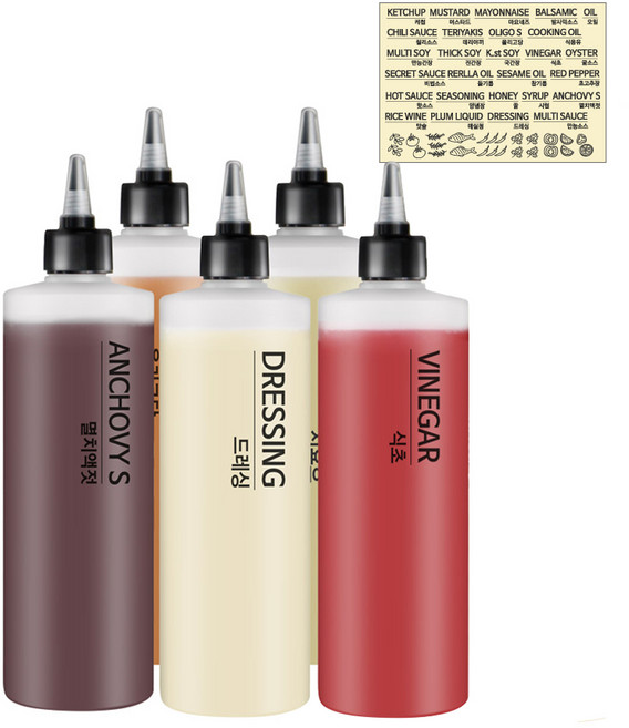 꿈꾸는 키친 소스통 + 라벨지 세트, 500ml, 5개
