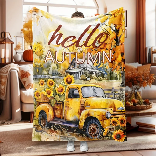 컨트리풍 니트 폴리에스터 담요 해바라기 빈티지 디자인 부드러운 플란넬 가을풍 플로럴