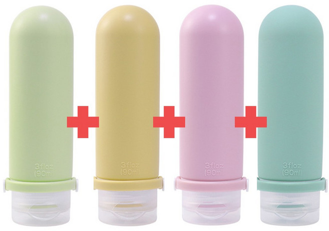 나우든 새지 않는 철통보안 실리콘 여행용 공병 90ml 4종, 1세트, 파스텔 컬러