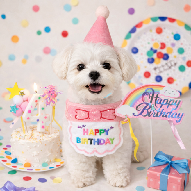 멍담 강아지 생일파티 용품 5종 세트 숫자초, 1세트, 핑크