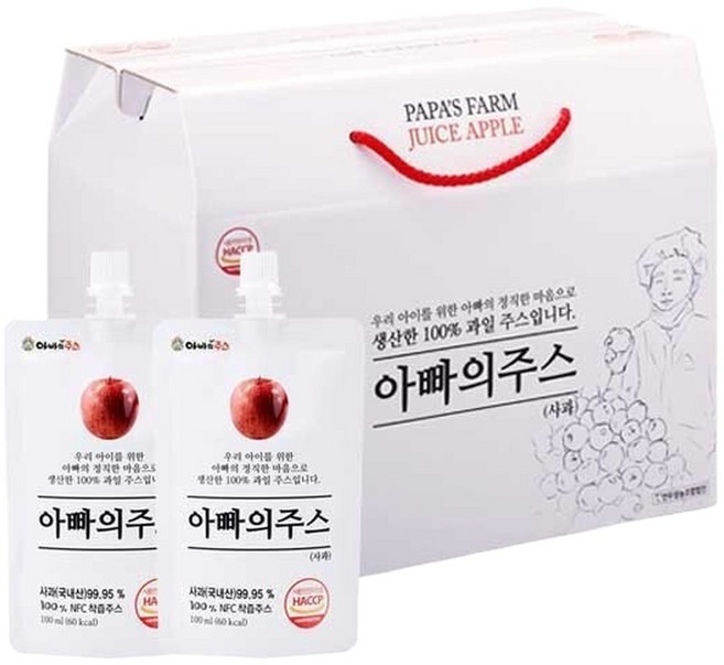 하프클럽/연두팜 아빠의주스 사과즙 40개입 1박스 100ml, 40개