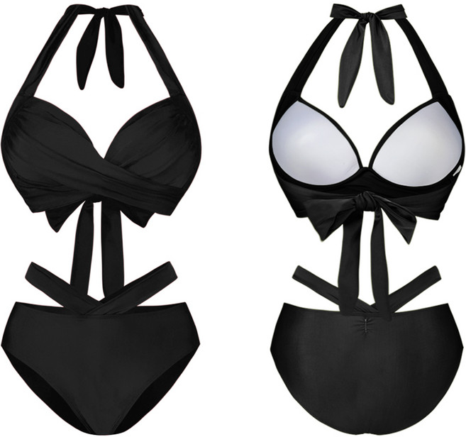 모노소울 체형커버 콜린 셔링 홀터넥 하이웨스트 비키니 수영복, 검정(리얼섹시블랙!)