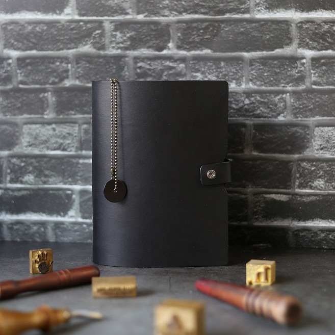 701 가죽 6공 만년 다이어리 각인 커버 고급 a5 업무 수첩 바인더 노트, A6(32절), 블랙