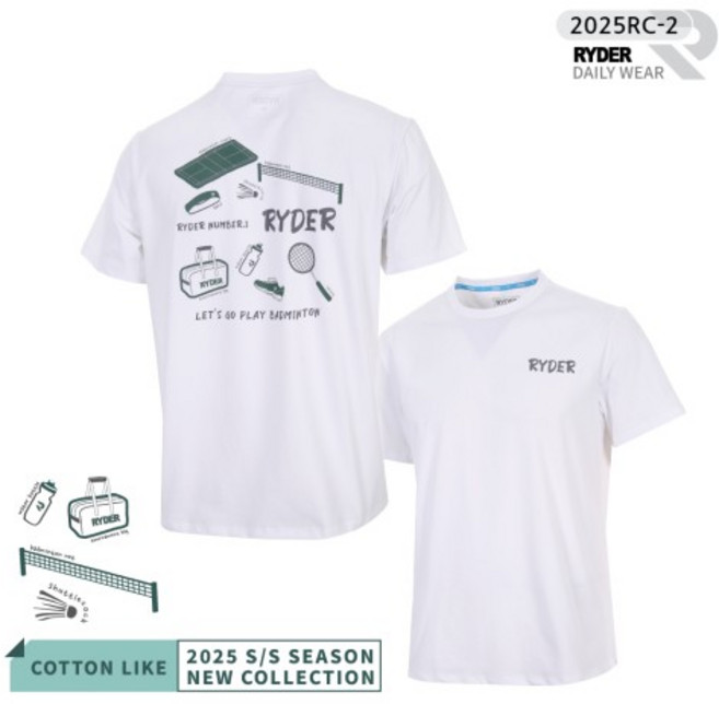 라이더 2025년신상 배드민턴 티셔츠 코튼라이크 오버핏 남자 여자 상의 커플티 학생 중학생 방과후 고등학생 단체티 용산스포츠 용스