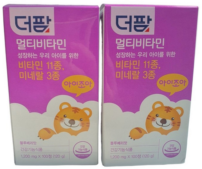 더팜 멀티비타민 츄어블 100정 2개 블루베리맛, 1정