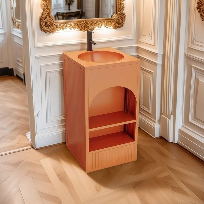 Shark家具 復古工業風洗手池衛浴收納櫃, 桔紅無光長45*45*85cm定做, 1個