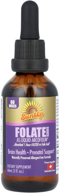 SunUp 액상 아르코폴린 형태의 엽산 680mcg DFE 60ml(2fl oz) SunUp (썬업), SunUp, 액상 아르코폴린 형태의 엽산, 680mcg, 1개, 60ml - 쿠팡