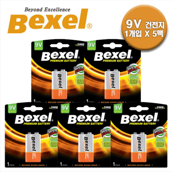 벡셀 알카라인 9볼트 건전지 (9V / 6LF22), 1개입, 5개