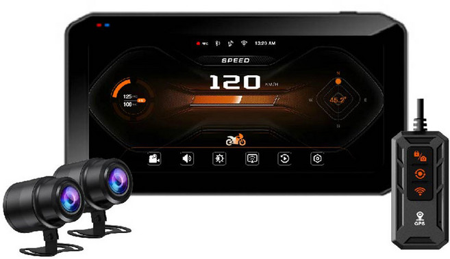 CARSLAVE CarPlay 機車導航行車記錄器 6.25吋大螢幕 1080P前後雙鏡頭 BSD盲點偵測 胎壓監測, 加32GB記憶卡, M9lite全套