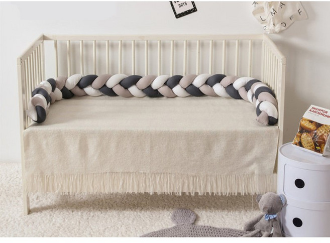 純棉質高彈珍珠棉嬰兒床床圍, 現貨手工編織灰白灰