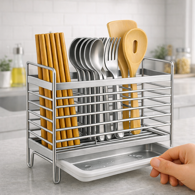 리치라라 올스텐 3단 물빠짐 수저통, 1개, 실버