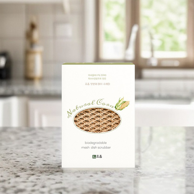 휴홈 플라스틱 없는 옥수수 생분해 수세미, 1세트, 5개입