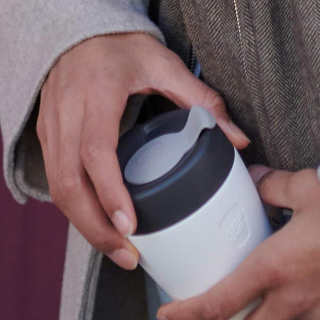 KeepCup Traveller 재사용 가능한 여행용 머그 - 진공 단열 스테인리스 스틸 컵 누출 방지 시퍼 뚜껑 포함 - 340ml(12온스) - 니트로, 12oz/340ml, Calenture, 1개