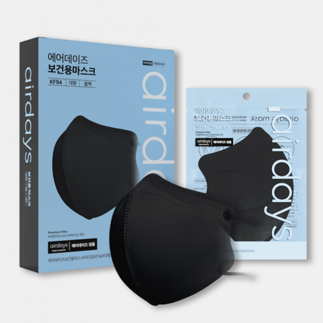 에어데이즈 KF94 새부리형 마스크 대형 블랙 10매, 1개
