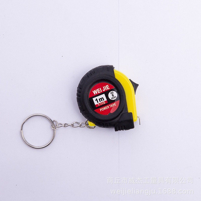 WEI JIE 迷你捲尺鑰匙圈 1M 隨身測量工具, 黃色, 1個