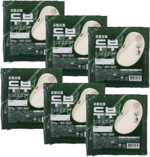 [정담두부집] 옛날맛 그대로 100% 국산콩 수제두부, 300g, 6개