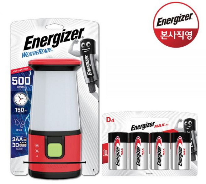에너자이저 360 캠핑용 랜턴+알카라인 맥스 건전지 D형 4입, 1개