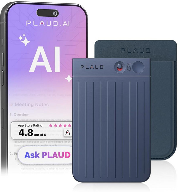 AI 음성 녹음기 PLAUD 노트 필기 장치 전사 및 요약 112개 언어 지원 강의 회의 통화를 위한 64GB 블랙 디지털 오디오 마그네틱 다크 블루 케이스