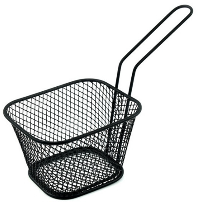 美式炸物籃 黑色鐵藝油炸食品盤子 奶茶店餐具, 黑色手柄籃小號, 1個