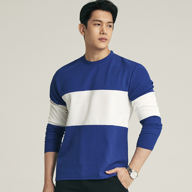 업클라스 남성용 미드 배색 긴팔 티셔츠 a092