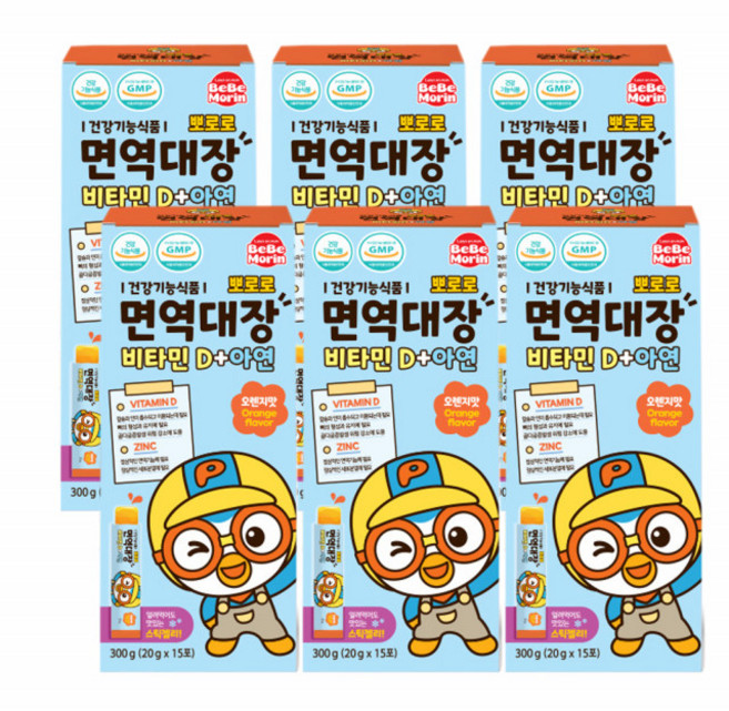 뽀로로 키움대장 초등학생 중학생 키성장 영양제 면역력 강화 뼈건강 필수 보충 맛있는 어린이 젤리형 영양제, 6세트