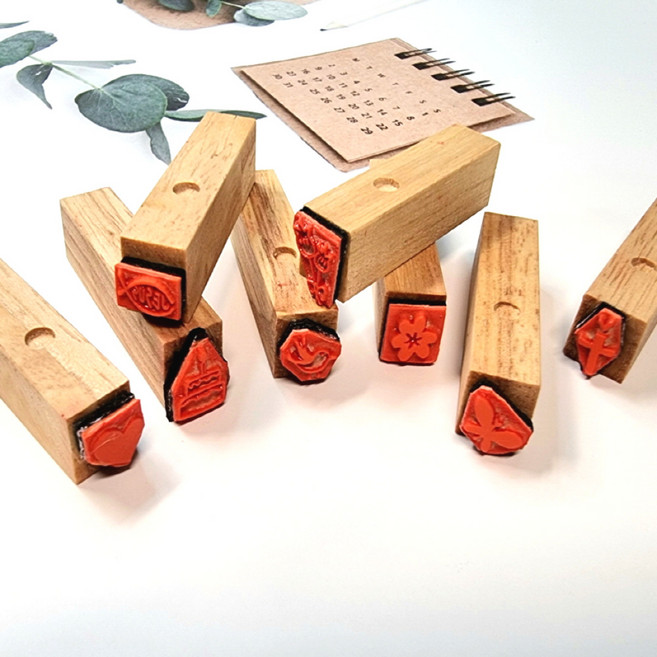 캘리그라피 미니낙관 원목스탬프 고무스탬프, 틴케이스(소)