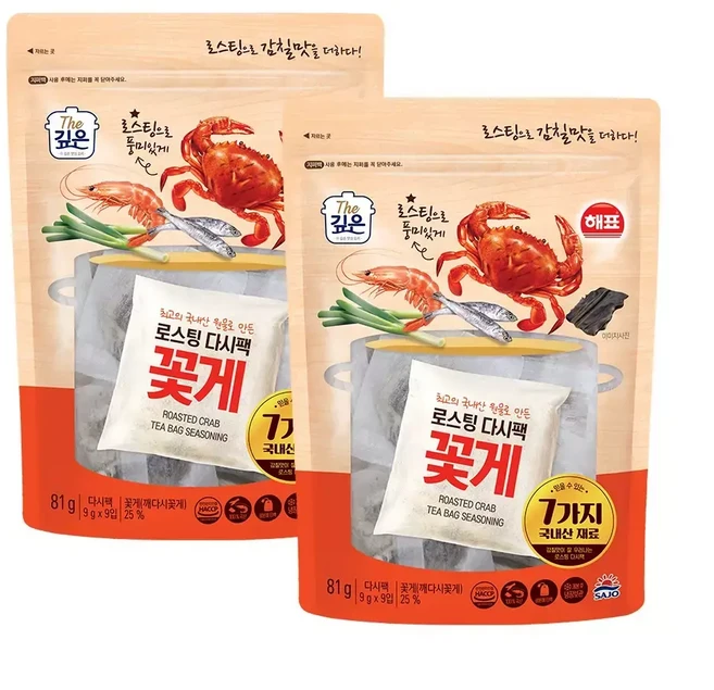 사조해표 로스팅 다시팩 꽃게 2개 담백함, 1개, 81g