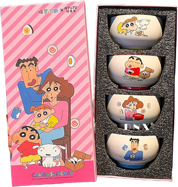 [복뚱이]짱구는 못말려 4인 식기 밥 공기 도자기 만화 캐릭터 그릇 세트, 혼색, 1세트