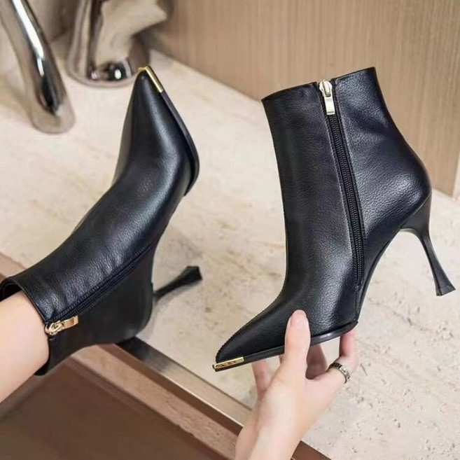여성 스틸레토 스판 앵클부츠 가을 겨울 엘레강스 패션 부츠 옆 지퍼 캐주얼 앵클부츠 7cm
