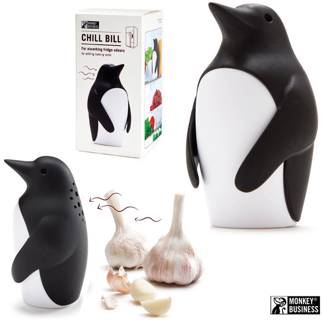 몽키비즈니스 냉장고 냄새 먹는 펭귄 탈취제 케이스 베이킹소다 용기, 1개, 블랙앤화이트