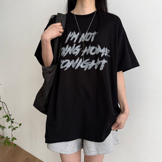 드몽 여성 여름 레터링 캐주얼 박시 오버핏 루즈핏 라운드넥 반팔티 6칼라