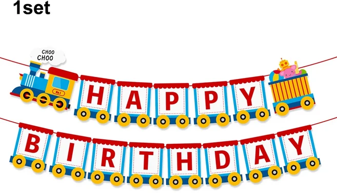 기차 테마 생일 파티 장식 Choo Train 축하 배너 케이크 토퍼 교통 Two 2th Decor, 01 1set