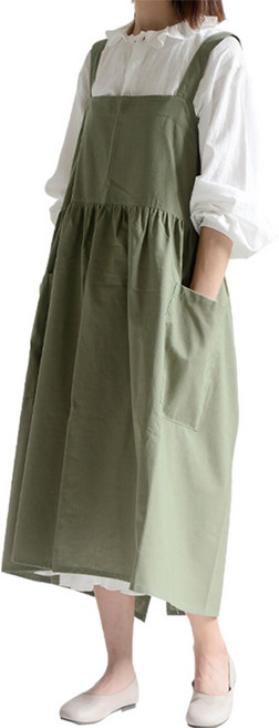 난나 방수 버튼 원피스형 앞치마, 라임그린, 1개