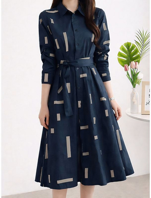 모리스커밍홈 스퀘어 나염 셔츠 플레어 원피스 M2602OP611A