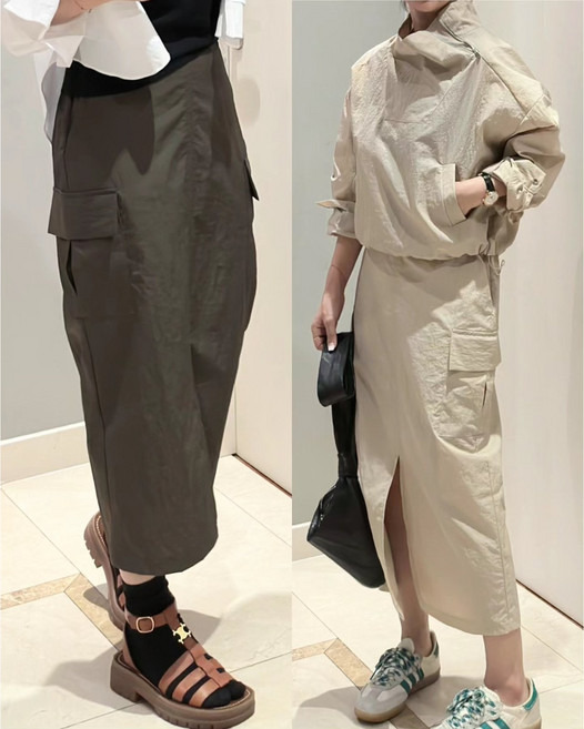 아노락바스락긴팔바람막이집업+카고롱스커트상하세트 고프코어룩스포츠룩바람막이아우터치마패션트레이닝뉴진스y2k밴딩편한고무줄휘트니스운동복추리닝하의라인여성힙합스트릿줌바댄스복댄스커버댄스