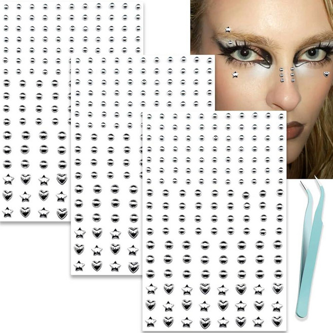 NOOEPC Face Gems 페이크 피어싱 인조 코링 스타 젬 스티커 가짜 눈썹 립 스터드 레이브 액서리 Y2k 메이크업 여성 남성용 [호환]