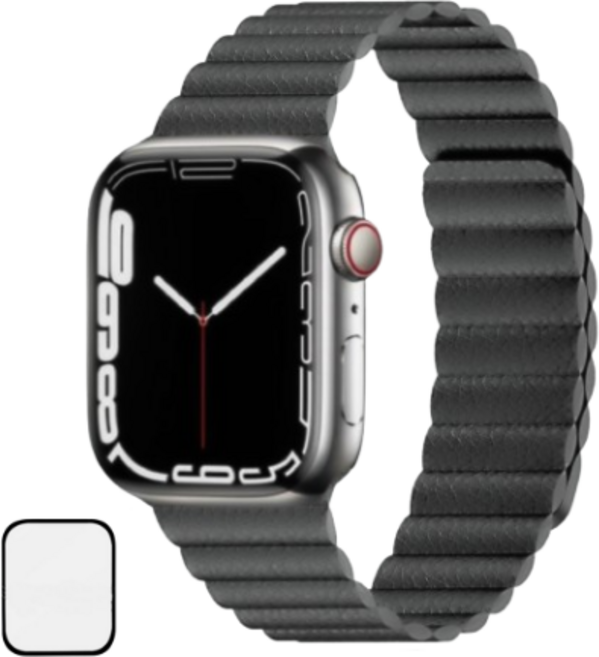 NUBASE 애플워치 호환 마그네틱 솔로루프 레더 가죽 실리콘 스트랩, 02. 그레이, 1개