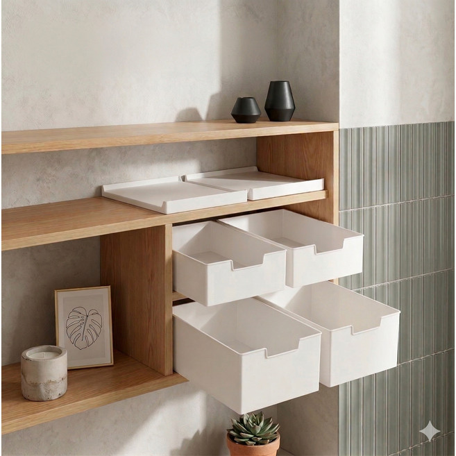 슬라이딩 선반 레일 수납함 서랍 정리대, 1개, 화이트 중