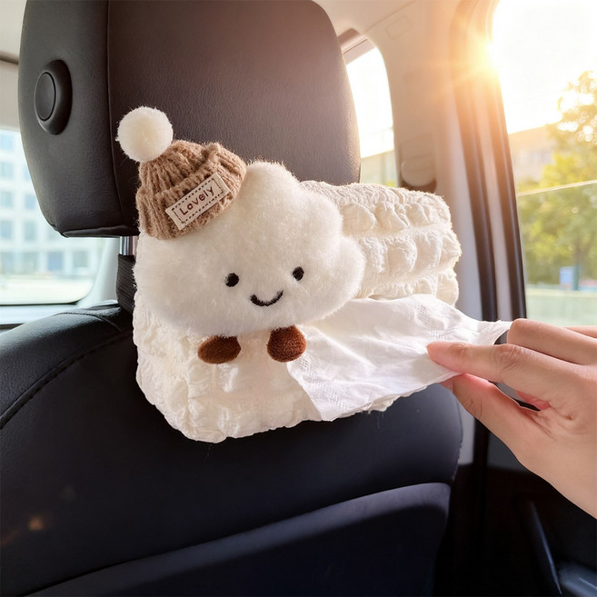 귀여운 구름형 자동차 휴지 티슈 케이스, 티슈 케이스 (모자 구름형), 크림색