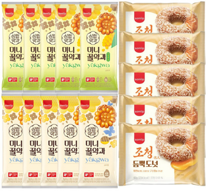 삼립 미니 꿀약과 +초당옥수수 70g+조청 듬뿍도넛 60gx각5개(총15개), 오리지널 70g
