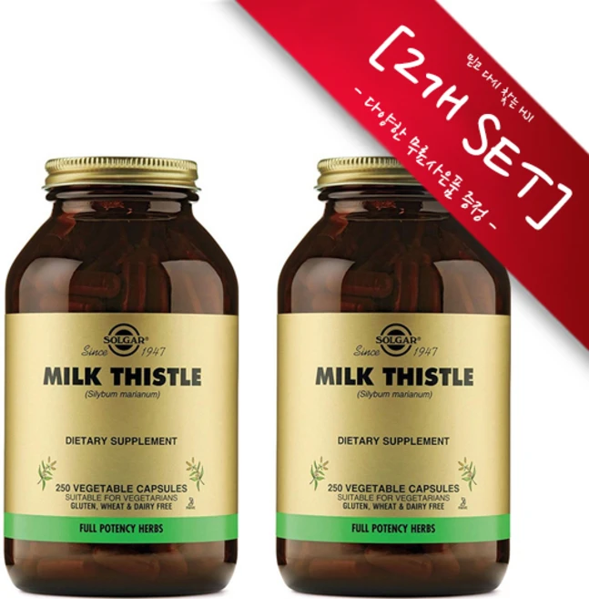 [정품 미국 배송] 솔가 밀크시슬 250정-2개 (캡슐) 간영양제 만성피로 Solgar Milk Thistle *사은품증정*, 2개, [2개 SET] : 알약보관함(색상랜덤)1개,, 250정 - 쿠팡