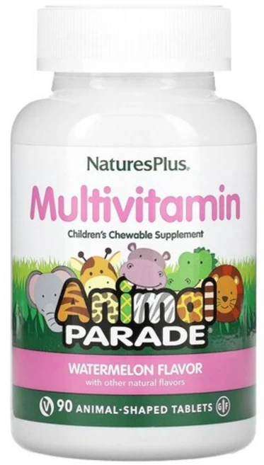 네이처스플러스 어린이 멀티비타민 애니멀 퍼레이드 워터멜론맛 90동물모양정, 1개, 90정 - 쿠팡