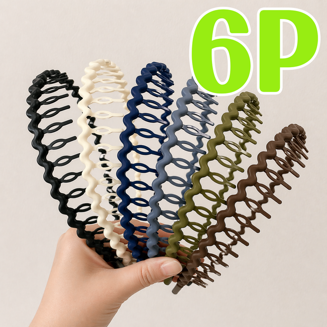 블링모어 컬러풀 남여공용 고정용 빗살 머리띠 헤어밴드 6종세트