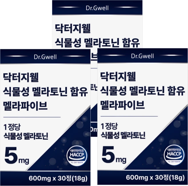 식물성 미국 멜라토닌 5mg 함유 2중배합 식약청인증 닥터지웰 멜라파이브, 3개, 30정 - 쿠팡