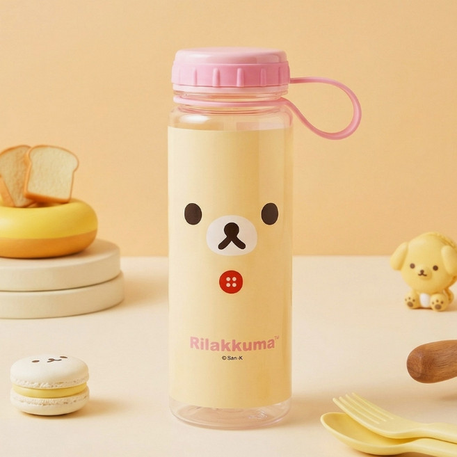 리락쿠마 핸들 물통 얼굴 500ml 핑크 아이보리