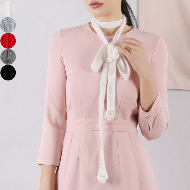 M232 라인 꽃 니트목도리 롱머플러 플라워 슬림 스키니 타이 벨트 미니 쁘띠 겨울 패션 목도리 머플러 선물용