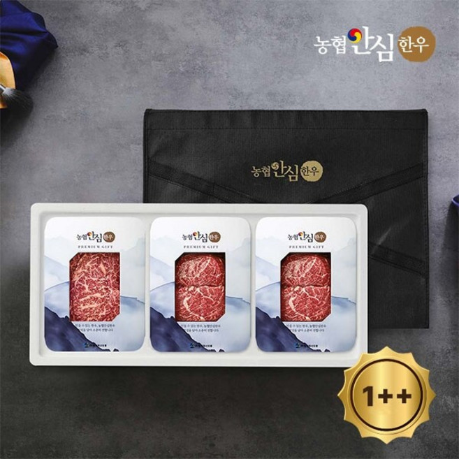 [농협안심한우] 1++등급(7이상) 한우 구이정육선물세트 600g (등심200g+국거리200g+불고기200g), 1세트