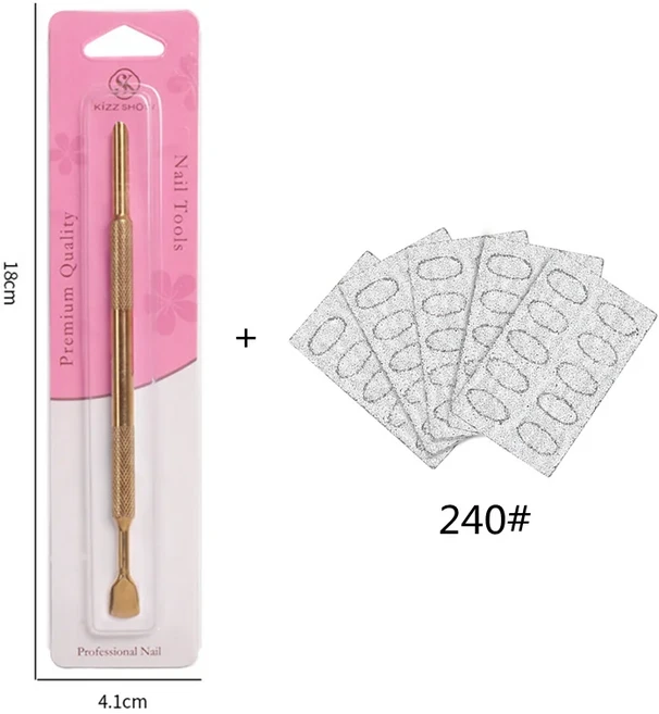 스테인레스 스틸 네일 큐티클 푸셔 자체 접착 샌드 플레이크 파일 각질 제거 매니큐어 트리밍 연마 처리 도, 03 Gold and 240G